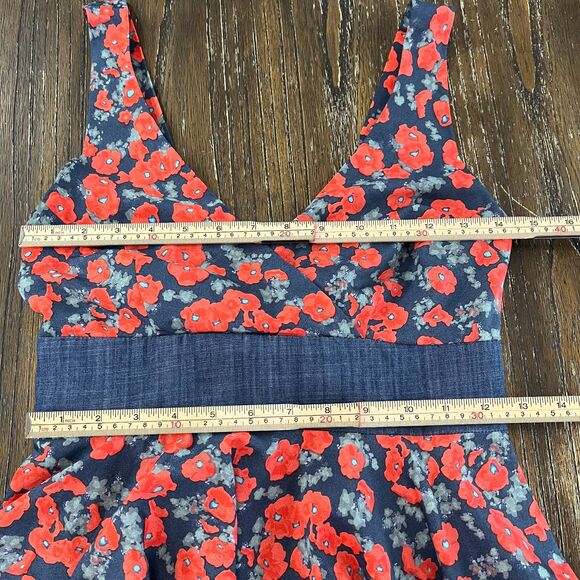 Coconinno Red Floral Fit & Flare Dress with Denim Waist Tie – Size XS - Picture 10 of 11